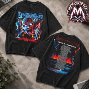 3D 2026 Tour Tee Eddie Iron Maiden Run For Your Lives 2026 Cities List Black Washed T-Shirt