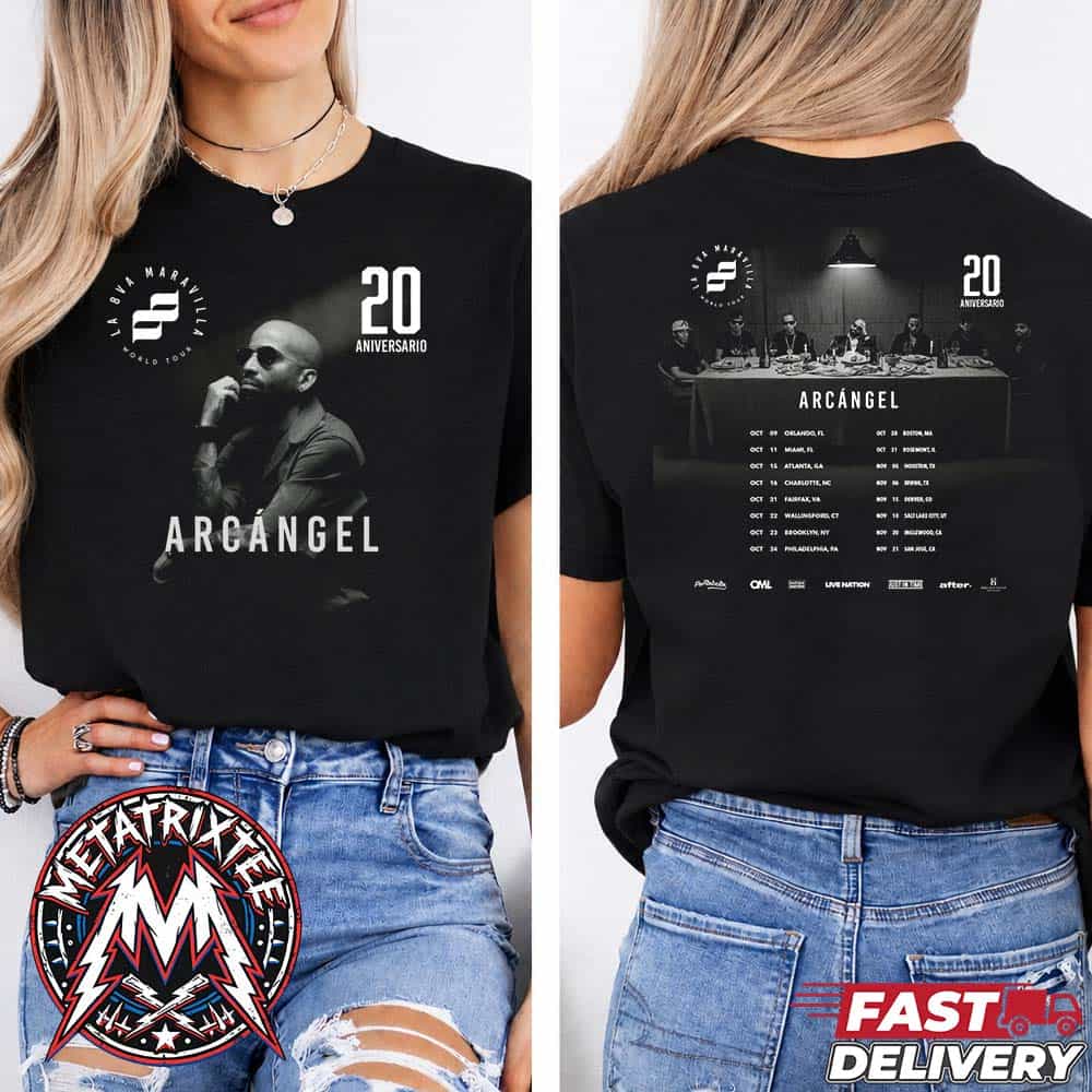 Arcangel US La 8va Maravilla World Tour 2026 Cities List For 20 Aniversario Two Sided Print Short T-Shirt Arcangel US La 8va Maravilla World Tour 2026 Cities List For 20 Aniversario Two Sided Print Short T-Shirt