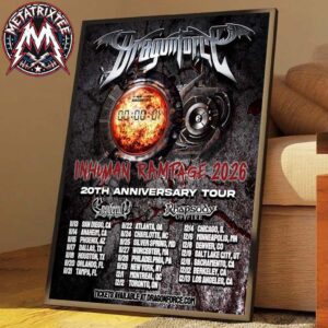 DragonForce Inhuman Rampage 2026 20th Anniversary Tour For North America Cities List November And December 2026 Poster Canvas