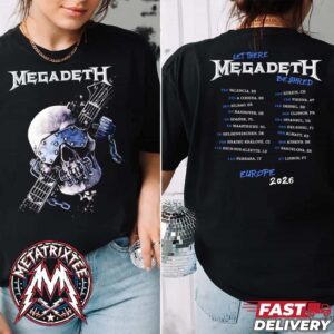 Europe 2026 Megadeth Merch EU Itin Tee With Cities List For May 25 To July 5 Black Short T-Shirt