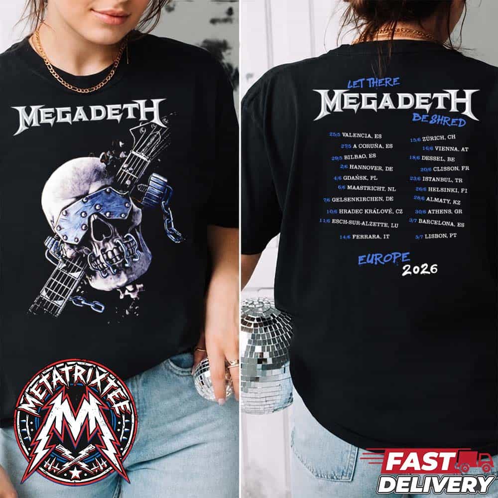 Europe 2026 Megadeth Merch EU Itin Tee With Cities List For May 25 To July 5 Black Short T-Shirt Europe 2026 Megadeth Merch EU Itin Tee With Cities List For May 25 To July 5 Black Short T-Shirt