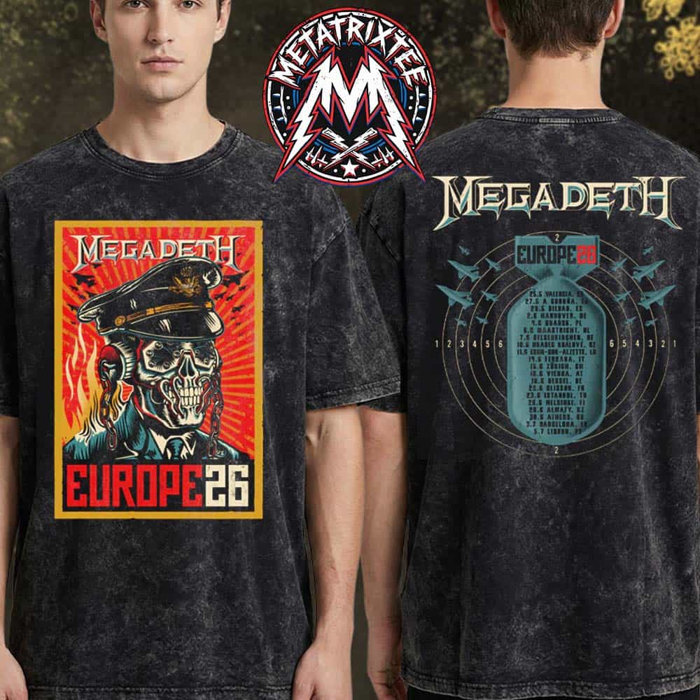 Europe 2026 Megadeth Merch Over Europe26 Itin Tee With Cities List For May 25 To July 5 Washed T-Shirt Europe 2026 Megadeth Merch Over Europe26 Itin Tee With Cities List For May 25 To July 5 Washed T-Shirt
