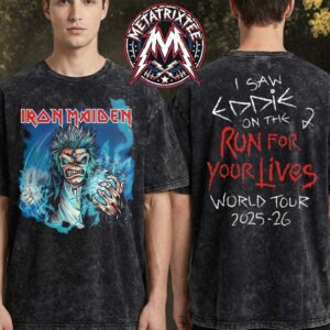 I Saw Eddie On The Run For Your Lives Woeeld Tour 2025-26 Tee Iron Maiden Washed T-Shirt