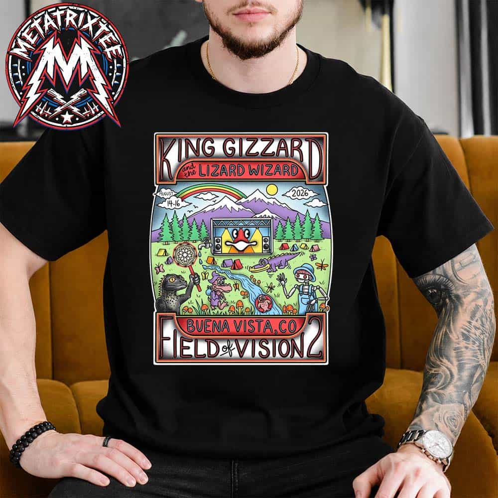 King Gizzard And the Lizard Wizard Buena Vista CO 2026 Merch Field Of Vision 2 Tee On August 14 And 16 Short T-Shirt King Gizzard And the Lizard Wizard Buena Vista CO 2026 Merch Field Of Vision 2 Tee On August 14 And 16 Short T-Shirt