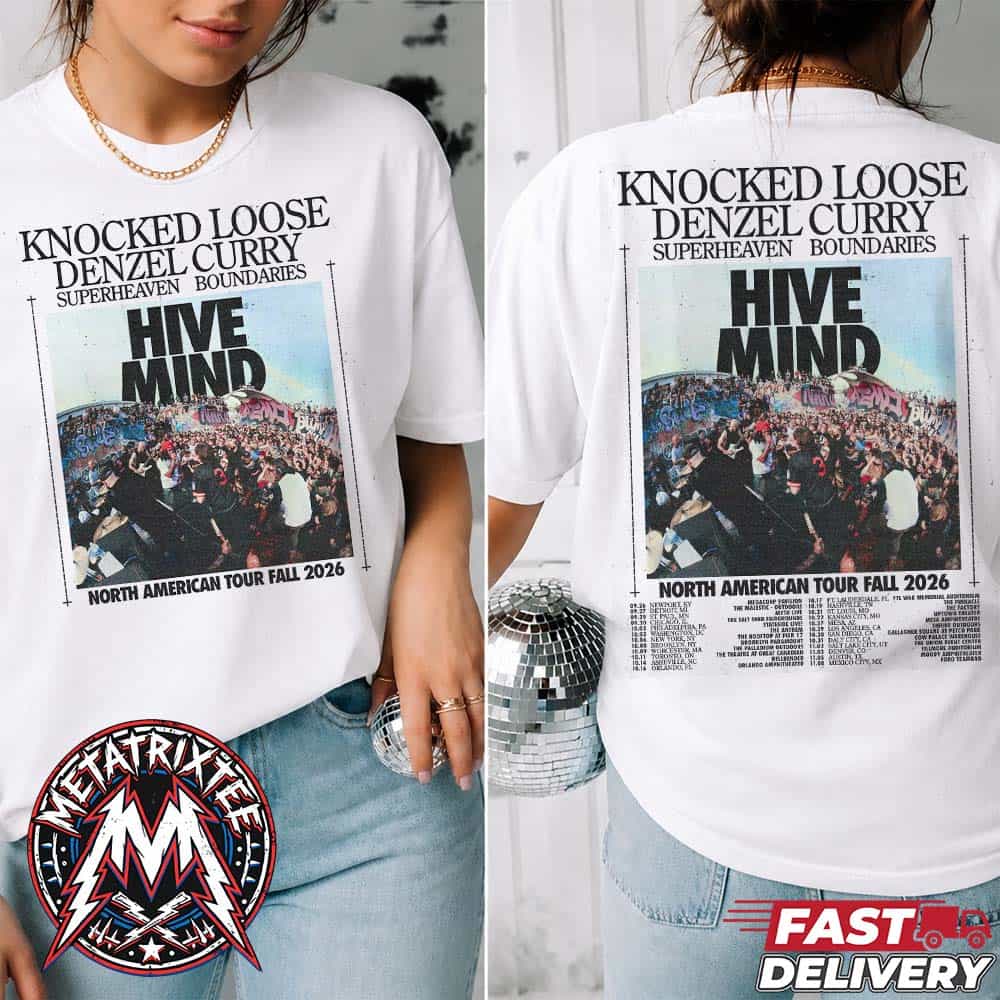 Knocked Loose Hive Mind North American Tour Fall 2026 Cities List With Denzel Curry Superheaven And Boundaries White Short T-Shirt Knocked Loose Hive Mind North American Tour Fall 2026 Cities List With Denzel Curry Superheaven And Boundaries White Short T-Shirt