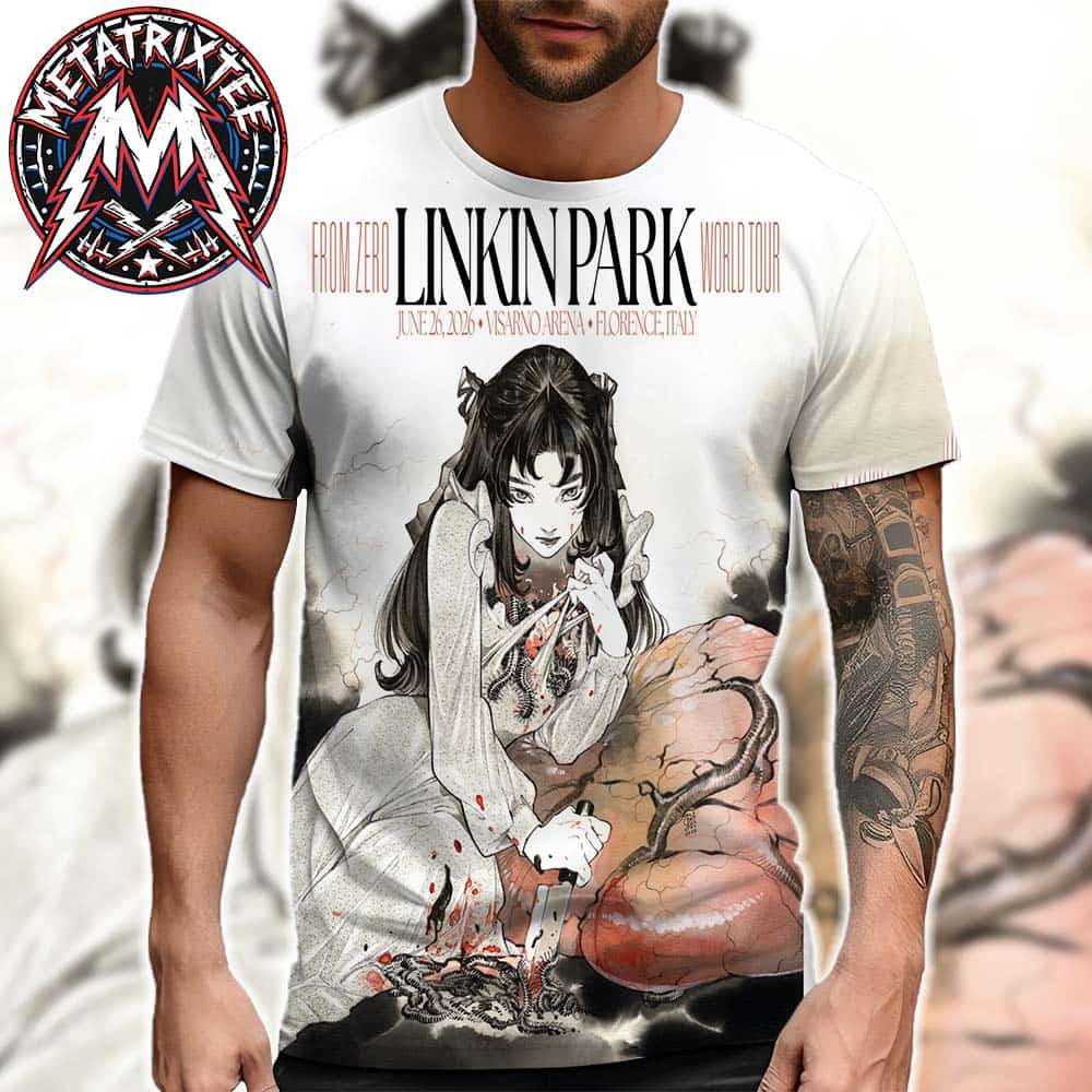 Linkin Park Florence Italy FZ 2026 Tour Poster Artist Peach Momoko On June 26th 2026 At Visarno Arena All Over Print Shirt Linkin Park Florence Italy FZ 2026 Tour Poster Artist Peach Momoko On June 26th 2026 At Visarno Arena All Over Print Shirt
