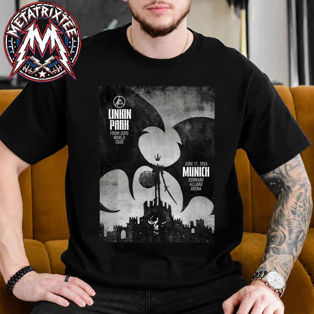 Linkin Park Munich Germany FZ 2026 Tour Poster Artist Jeffrey Alan Love On June 11th 2026 At Allianz Arena Short T-Shirt Linkin Park Munich Germany FZ 2026 Tour Poster Artist Jeffrey Alan Love On June 11th 2026 At Allianz Arena Short T-Shirt
