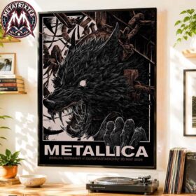 Fierce werewolf art on the Metallica Berlin M72 pop-up poster by Collin Estrada for the May 30, 2026 concert at Olympiastadion.