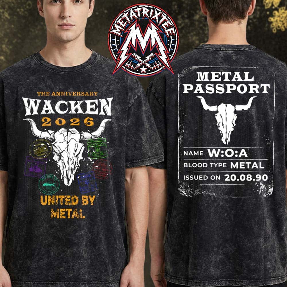 Metal Passport 2026 Tee For Wacken Open Air Festival 2026 35th Anniversary On July 29 To August 1 2026 Black Washed T-Shirt Metal Passport 2026 Tee For Wacken Open Air Festival 2026 35th Anniversary On July 29 To August 1 2026 Black Washed T-Shirt