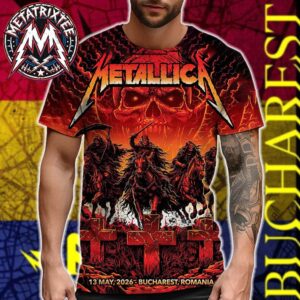 Pop-Up M72 Bucharest Concert Poster By Maxx242 Metallica On May 13th 2026 At Arena Nationala In Bucharest Romania All Over Print Shirt