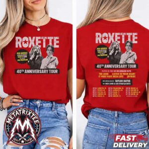 Roxette 40th Anniversary Tour 2026 Cities List For South American And European Two Sided Red T-Shirt