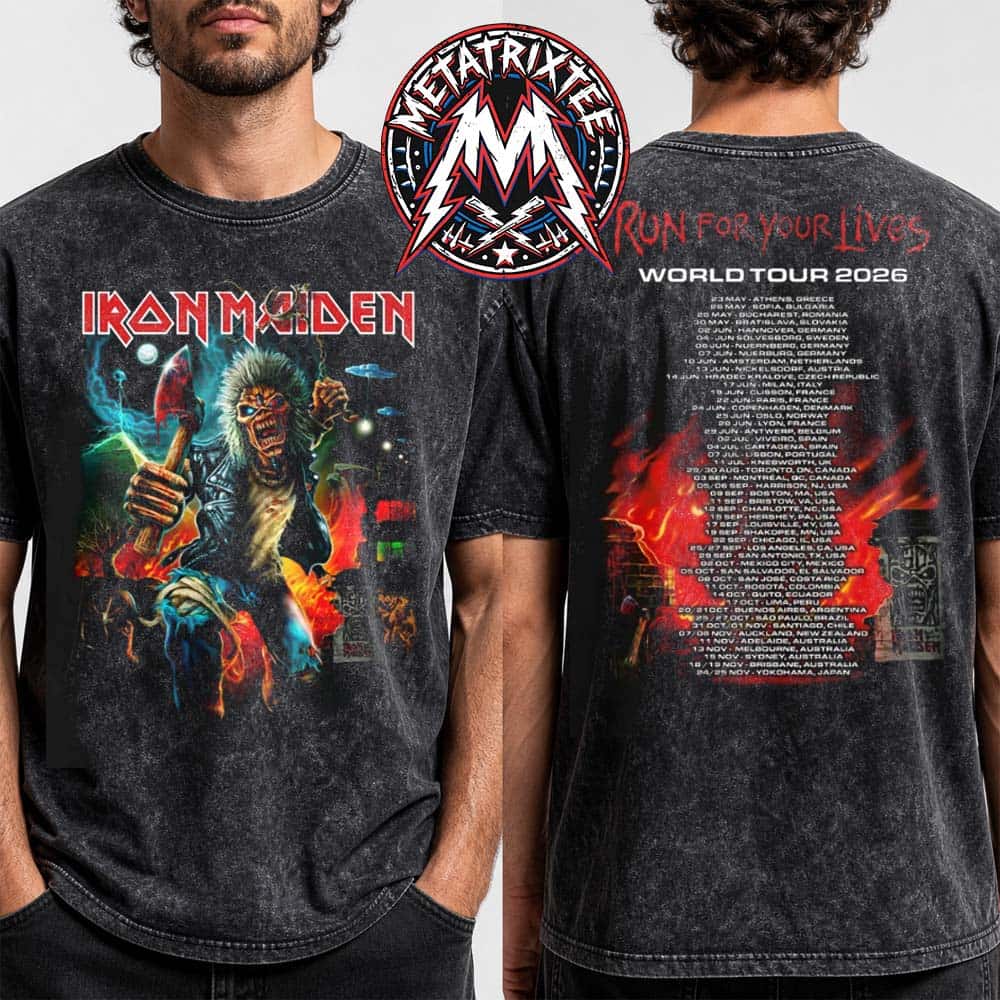 Run For Your Lives 2026 Tour Tee Cities List Iron Maiden World Tour 2026 Black Washed T-Shirt Run For Your Lives 2026 Tour Tee Cities List Iron Maiden World Tour 2026 Black Washed T-Shirt