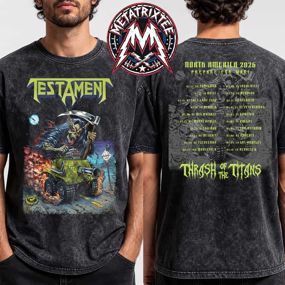 Testament Merch Hot Wheels Prepare For War Tee Spring 2026 North America Tour Washed T-Shirt Testament Merch Hot Wheels Prepare For War Tee Spring 2026 North America Tour Washed T-Shirt