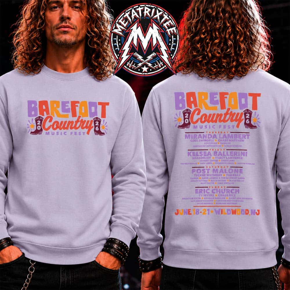 BCMF26 Cowgirl Boots Tee For Barefoot Country Music Fest 2026 In Wildwood NJ On June 18-21 Crewneck Purple T-Shirt BCMF26 Cowgirl Boots Tee For Barefoot Country Music Fest 2026 In Wildwood NJ On June 18-21 Crewneck Purple T-Shirt
