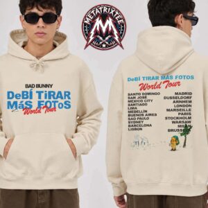 Bad Bunny Debi Tirar Mas Fotos Tour 2026 Merch World Tour Cities List Two Sided Sand Hoodie T Shirt