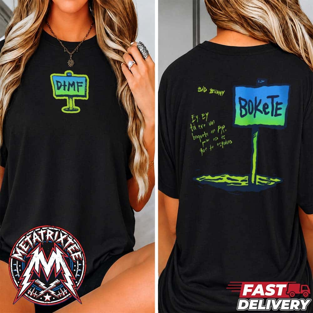 Bad Bunny World Tour Signage Graphic Tee For Debi Tirar Mas Fotos World Tour 2026 Two Sided Black T-Shirt Bad Bunny World Tour Signage Graphic Tee For Debi Tirar Mas Fotos World Tour 2026 Two Sided Black T-Shirt