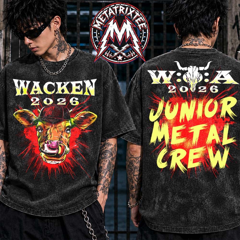 Cow 2026 Junior Metal Crew Tee For Wacken Open Air Festival 2026 For 35th Anniversary On July 29 To August 1 2026 Black Washed T-Shirt Cow 2026 Junior Metal Crew Tee For Wacken Open Air Festival 2026 For 35th Anniversary On July 29 To August 1 2026 Black Washed T-Shirt