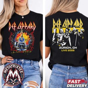 Def Leppard Live 2026 Zurich Switzerland Tee For June 19 2026 At Hallenstadion Two Sided Black Short T-Shirt