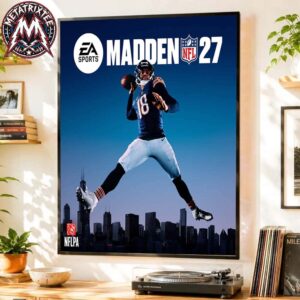EA Sporrts Madden NFL 27 Caleb Williams Strikes Jump-Throw Pose Cover Athlete Gallery-Style Poster Canvas