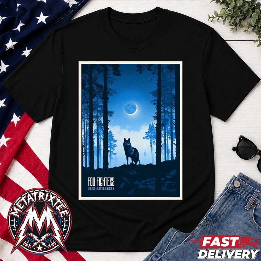 Foo Fighters Munich DE Poster Tonight By Simon Marchner For Allianz Arena On June 17 2026 Short Black T-Shirt Foo Fighters Munich DE Poster Tonight By Simon Marchner For Allianz Arena On June 17 2026 Short Black T-Shirt