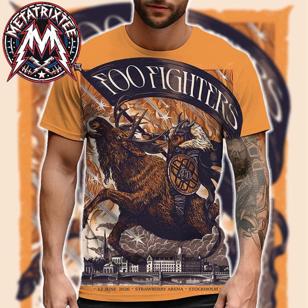 Foo Fighters Take Cover Tour 2026 In Stockholm Sweden At The Strawberry Arena On June 12 Art By Kasia Jasmina All Over Print Shirt Foo Fighters Take Cover Tour 2026 In Stockholm Sweden At The Strawberry Arena On June 12 Art By Kasia Jasmina All Over Print Shirt