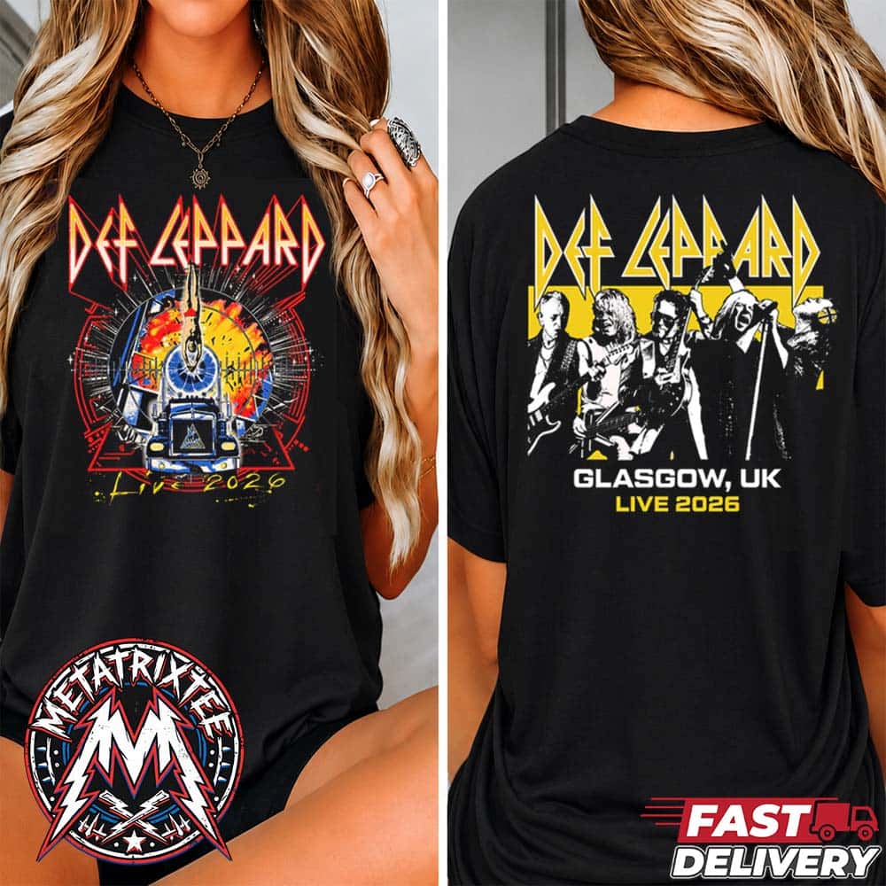 Glasgow UK Def Leppard Live 2026 Merch Tee For June 28 2026 At OVO Hydro Two Sided Unisex T-Shirt Glasgow UK Def Leppard Live 2026 Merch Tee For June 28 2026 At OVO Hydro Two Sided Unisex T-Shirt
