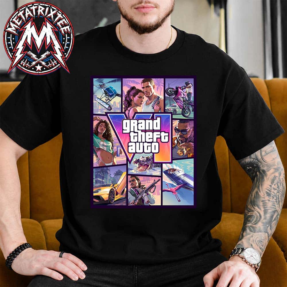 Grand Theft Auto VI Vice City Artwork Poster Cover Art Rockstar Games New Official Short Black T-Shirt Grand Theft Auto VI Vice City Artwork Poster Cover Art Rockstar Games New Official Short Black T-Shirt