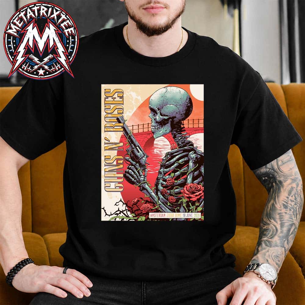Guns N Roses Amsterdam Tonight Poster For June 18 2026 In Netherlands At Ziggo Dome Short Black T-Shirt Guns N Roses Amsterdam Tonight Poster For June 18 2026 In Netherlands At Ziggo Dome Short Black T-Shirt