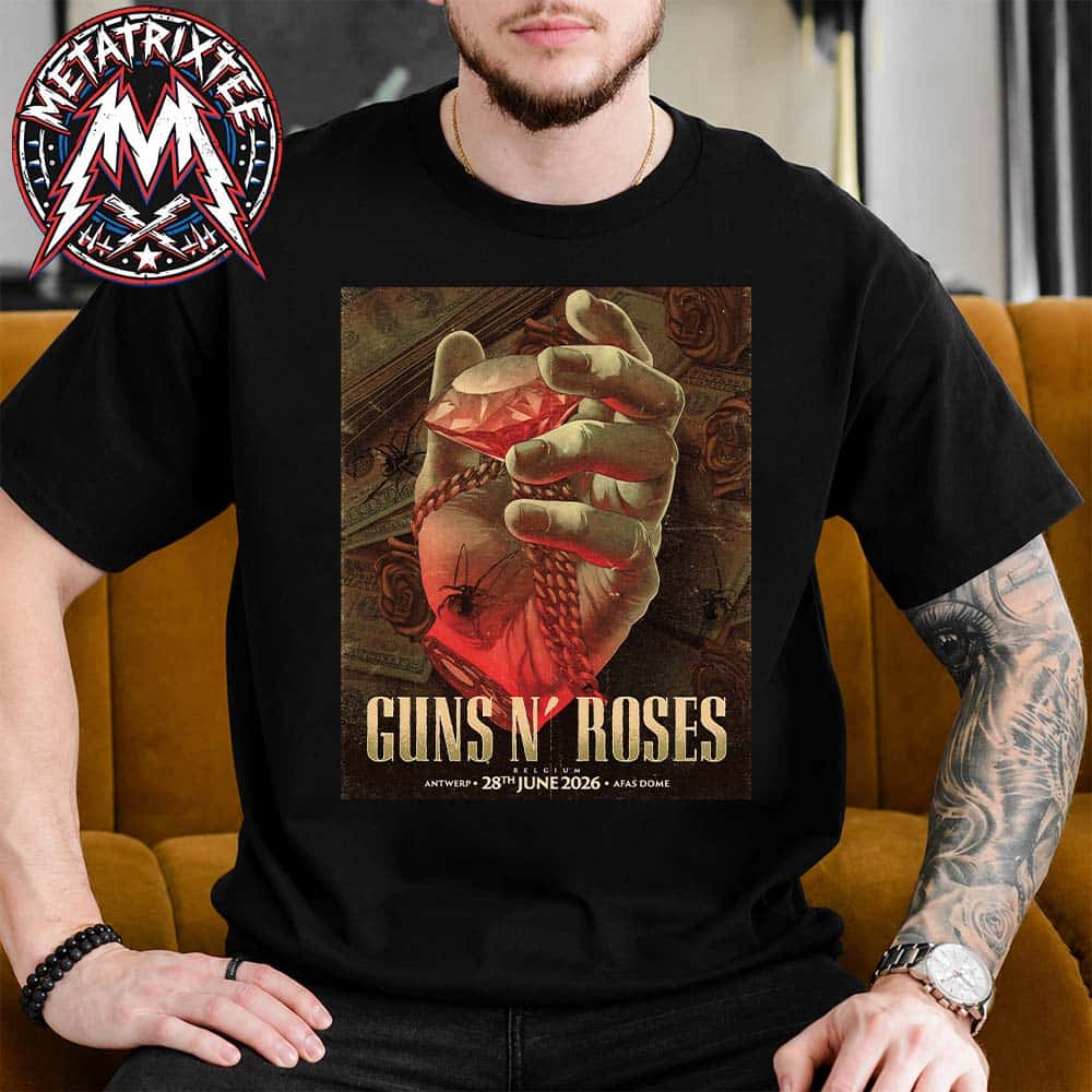 Guns N Roses Belgium Poster Tonight World Tour 2026 At The AFAS Dome In Antwerp On June 28th 2026 Short Black T-Shirt Guns N Roses Belgium Poster Tonight World Tour 2026 At The AFAS Dome In Antwerp On June 28th 2026 Short Black T-Shirt