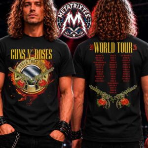 Guns N Roses Bullet And Roses Tee World Tour 2026 Cities List Two Sided Black T-Shirt
