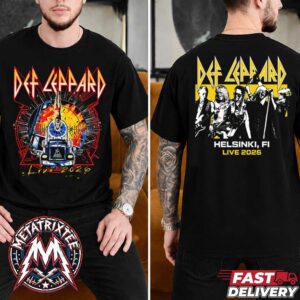 Helsinki Finland Def Leppard Live 2026 Merch Tee For June 16 2026 At Veikkaus Arena Two Sided Black Short T-Shirt