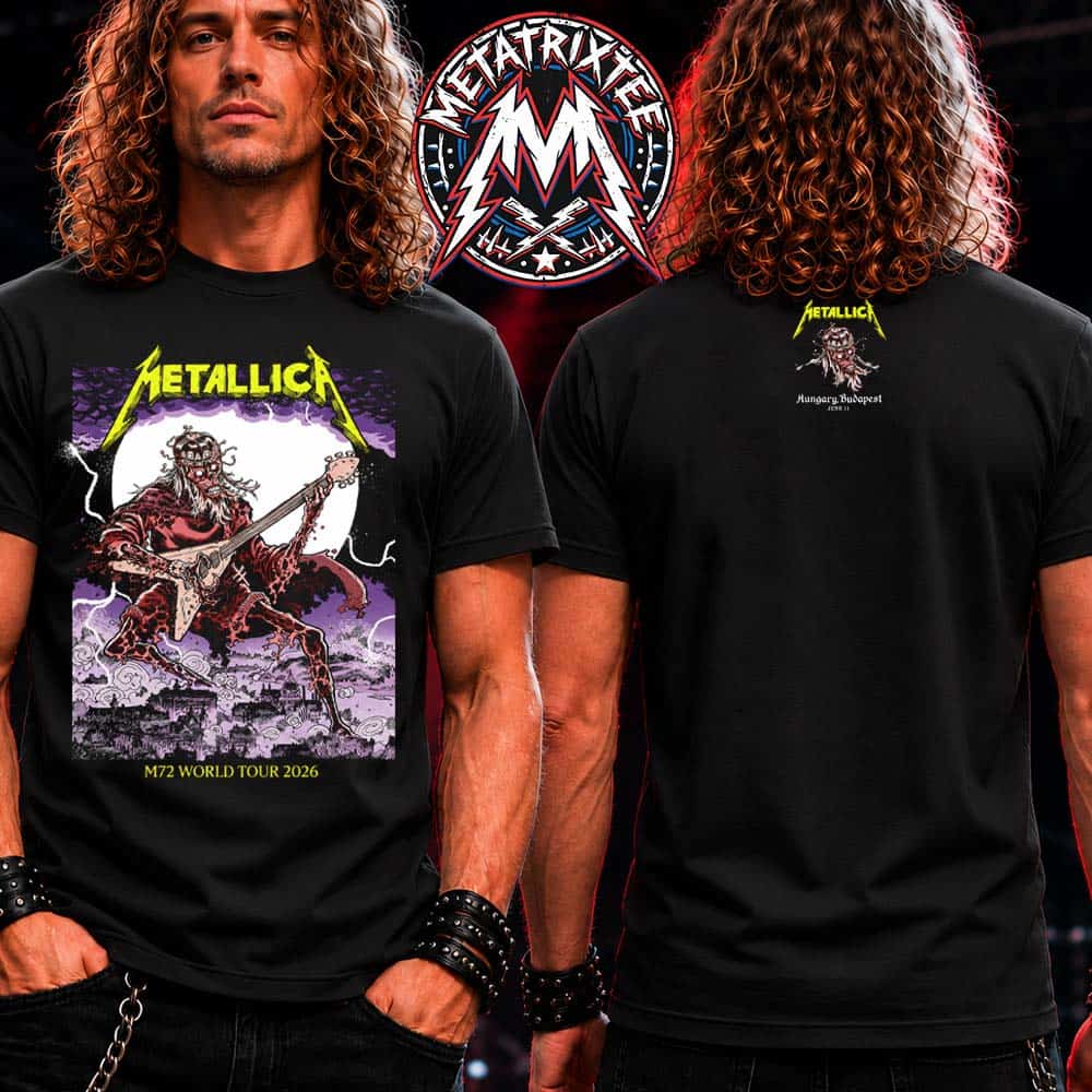 Hungary Metallica M72 Budapest Skeleton King Guitar Merch Tee By Mark Lazlo For Night One June 11th 2026 At Puskas Arena T-Shirt Hungary Metallica M72 Budapest Skeleton King Guitar Merch Tee By Mark Lazlo For Night One June 11th 2026 At Puskas Arena T-Shirt