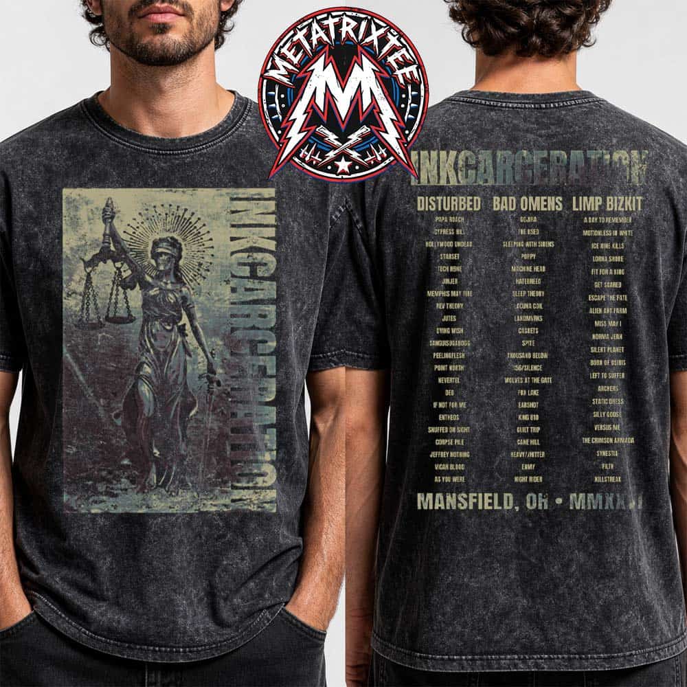 Injustice Tee For Inkcarceration Festival 2026 In Mansfield Ohio On July 17-19 2026 At The Historic Ohio State Reformatory Washed T-Shirt Injustice Tee For Inkcarceration Festival 2026 In Mansfield Ohio On July 17-19 2026 At The Historic Ohio State Reformatory Washed T-Shirt