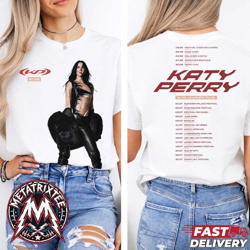 Katy Perry 2026 Summer Europe Tour Tee Cities List For 18 June To 31 July 2026 Short White T-Shirt Katy Perry 2026 Summer Europe Tour Tee Cities List For 18 June To 31 July 2026 Short White T-Shirt