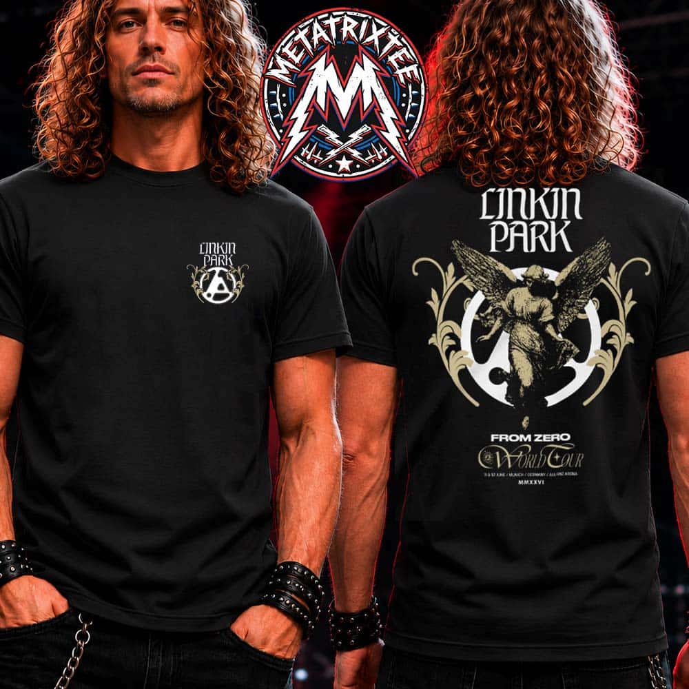 Linkin Park LP Munich Angel Tee For From Zero World Tour 2026 Munich Pop Up Two Sided Print Black T-Shirt Linkin Park LP Munich Angel Tee For From Zero World Tour 2026 Munich Pop Up Two Sided Print Black T-Shirt