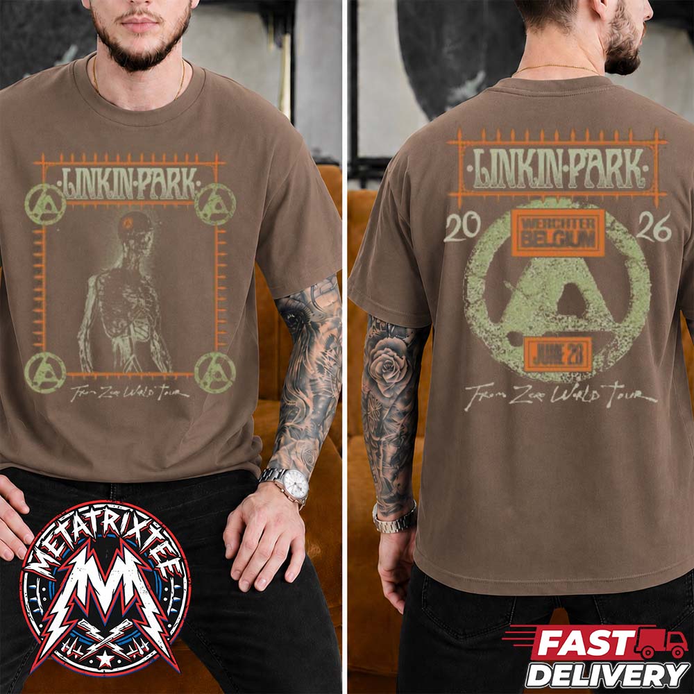Linkin Park Werchter 2026 Merchandise Tee For Belgium At Werchter Parklife On June 28th FZ World Tour 2026 Two Sided Brown T-Shirt Linkin Park Werchter 2026 Merchandise Tee For Belgium At Werchter Parklife On June 28th FZ World Tour 2026 Two Sided Brown T-Shirt