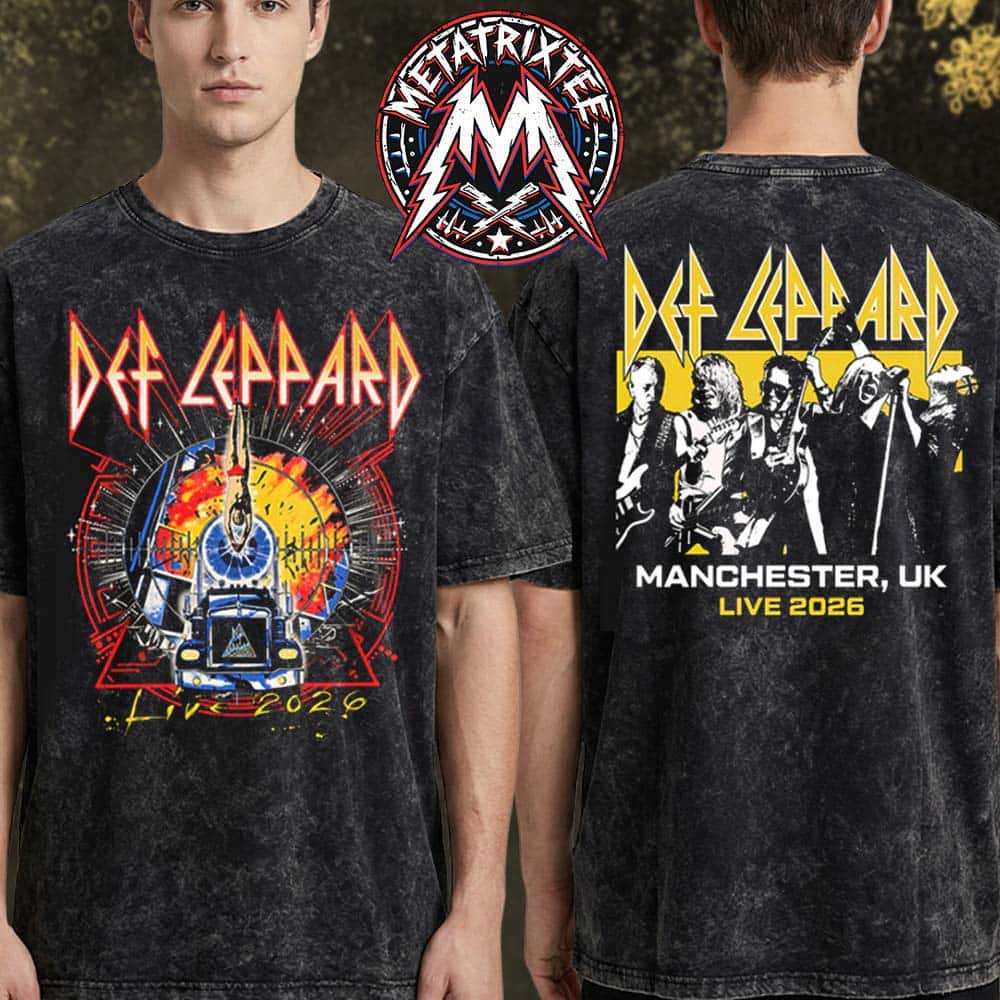 Manchester UK Def Leppard Live 2026 Merch Tee For July 6 2026 At Co-op Live arena Black Washed T-Shirt Manchester UK Def Leppard Live 2026 Merch Tee For July 6 2026 At Co-op Live arena Black Washed T-Shirt