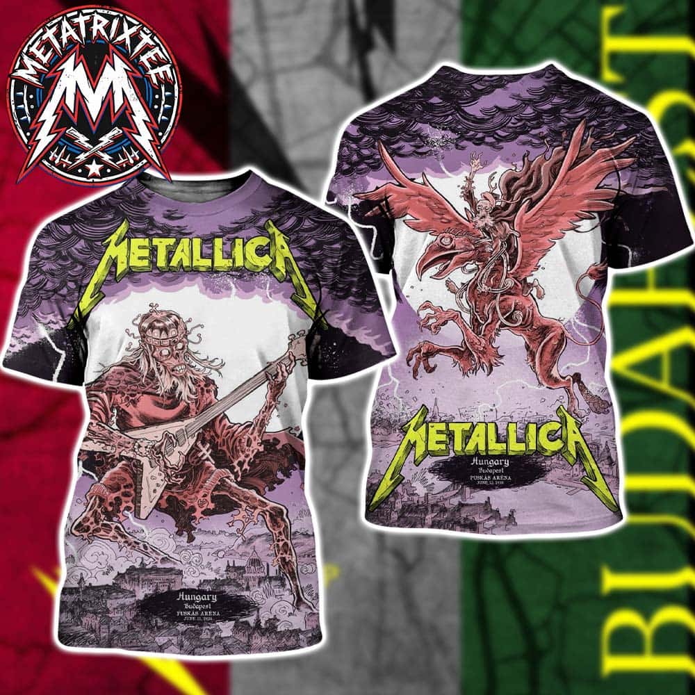 Metallica Hungary 2026 Full Night Poster By Mark Lazlo For M72 Budapest At Puskas Arena On June 11th And 13th 2026 AOP T-Shirt Metallica Hungary 2026 Full Night Poster By Mark Lazlo For M72 Budapest At Puskas Arena On June 11th And 13th 2026 AOP T-Shirt
