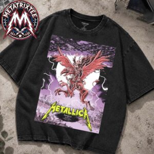 Metallica M72 Budapest Griffin Gryphon Poster Night 2 In Hungary Art Mark Lazlo At Puskas Arena On June 13th 2026 Black Washed T-Shirt