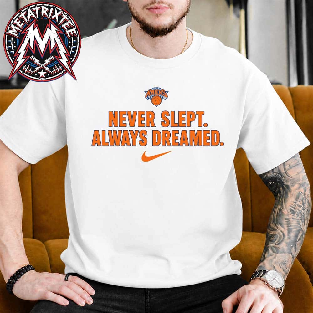 Never Slept Always Dreamed New York Knicks 2026 NBA Finals Champions Nike Brand Voice Short White T-Shirt Never Slept Always Dreamed New York Knicks 2026 NBA Finals Champions Nike Brand Voice Short White T-Shirt