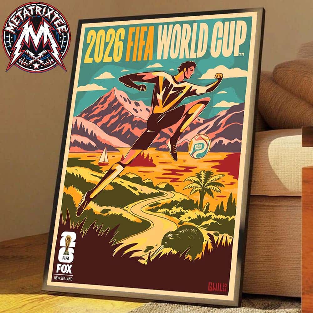 New Zealand x FIFA World Cup 2026 Poster By Gwil Inspired By 1950’s New Zealand Travel Posters Premium Poster Canvas New Zealand x FIFA World Cup 2026 Poster By Gwil Inspired By 1950’s New Zealand Travel Posters Premium Poster Canvas