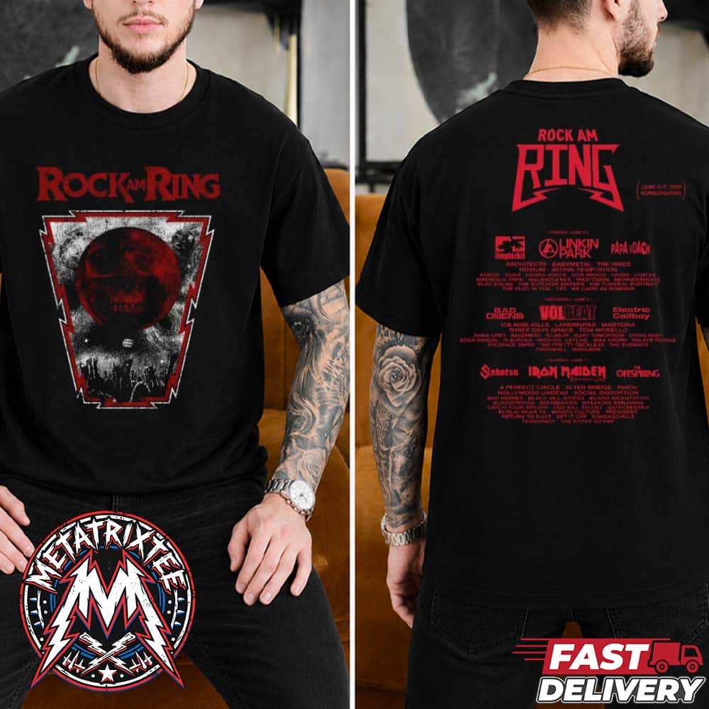 Nurburg Germany Rock am Ring 2026 Merch Moon Lineup Tee At Nurburgring On June 5 To 7 2026 Two Sided Black T-Shirt Nurburg Germany Rock am Ring 2026 Merch Moon Lineup Tee At Nurburgring On June 5 To 7 2026 Two Sided Black T-Shirt