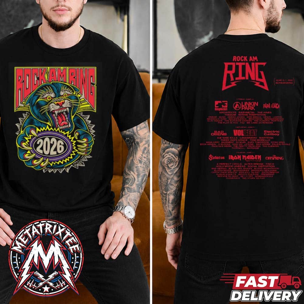 Nurburg Germany Rock am Ring 2026 x Florian Schommer Merch Line Up 2026 Tee At Nurburgring On June 5 To 7 2026 Two Sided Black T-Shirt Nurburg Germany Rock am Ring 2026 x Florian Schommer Merch Line Up 2026 Tee At Nurburgring On June 5 To 7 2026 Two Sided Black T-Shirt