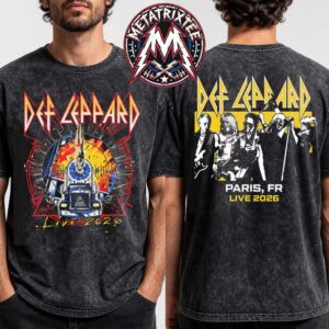 Paris France Def Leppard Live 2026 Merch Tee For Accor Arena On July 8 2026 Black Washed T-Shirt