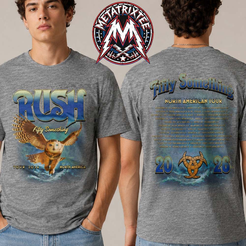 RUSH Grey Owl Fifty Tour Tee For Fifty Something North America Tour 2026 Two Sided Print Grey T-Shirt RUSH Grey Owl Fifty Tour Tee For Fifty Something North America Tour 2026 Two Sided Print Grey T-Shirt