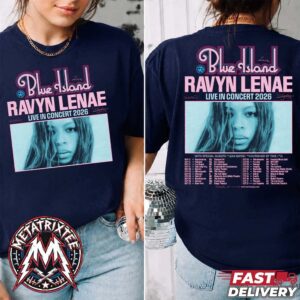 Ravyn Lenae Blue Island Live In Concert Tour 2026 Cities List For September 15 To October 21 Two Sided Navy T-Shirt