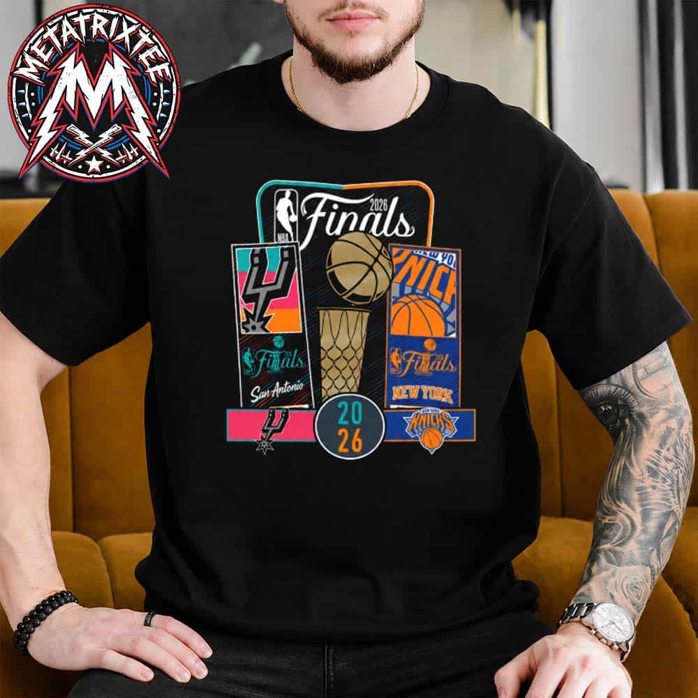 San Antonio Spurs Vs New York Knicks Stadium Essentials 2026 NBA Finals Ticket Matchup Black Short T-Shirt San Antonio Spurs Vs New York Knicks Stadium Essentials 2026 NBA Finals Ticket Matchup Black Short T-Shirt