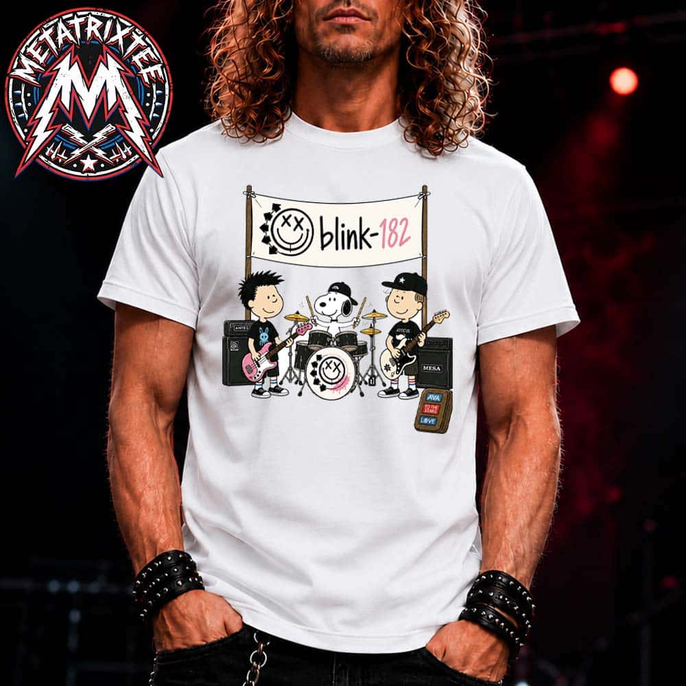 Snoopy x Blink-182 Nostalgia Meets Alternative Rock White Short T-Shirt Snoopy x Blink-182 Nostalgia Meets Alternative Rock White Short T-Shirt