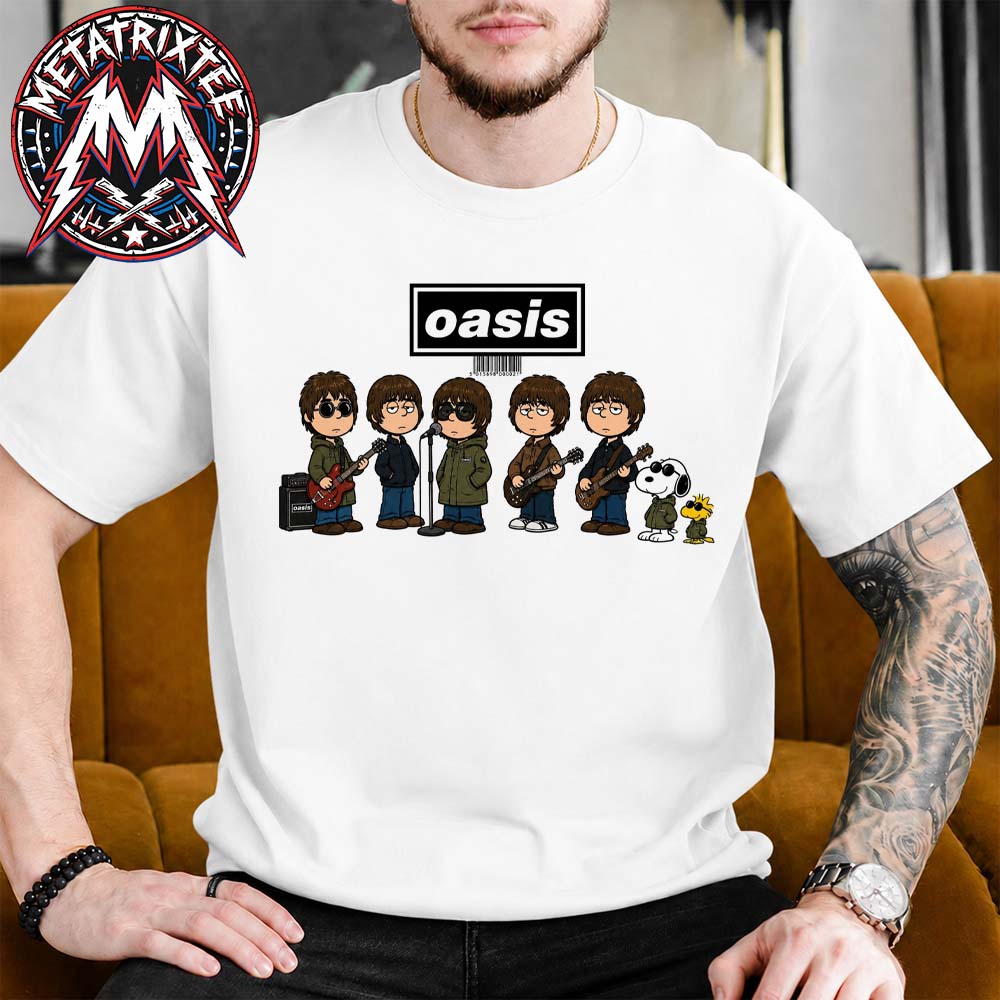 Snoopy × Oasis The Gallagher Brothers in Cartoon Style White Short T-Shirt Snoopy × Oasis The Gallagher Brothers in Cartoon Style White Short T-Shirt