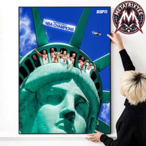 Statue of Liberty Celebrates New York Knicks Beating The San Antonio Spurs Named To NBA Finals Champions 2026 Poster Canvas